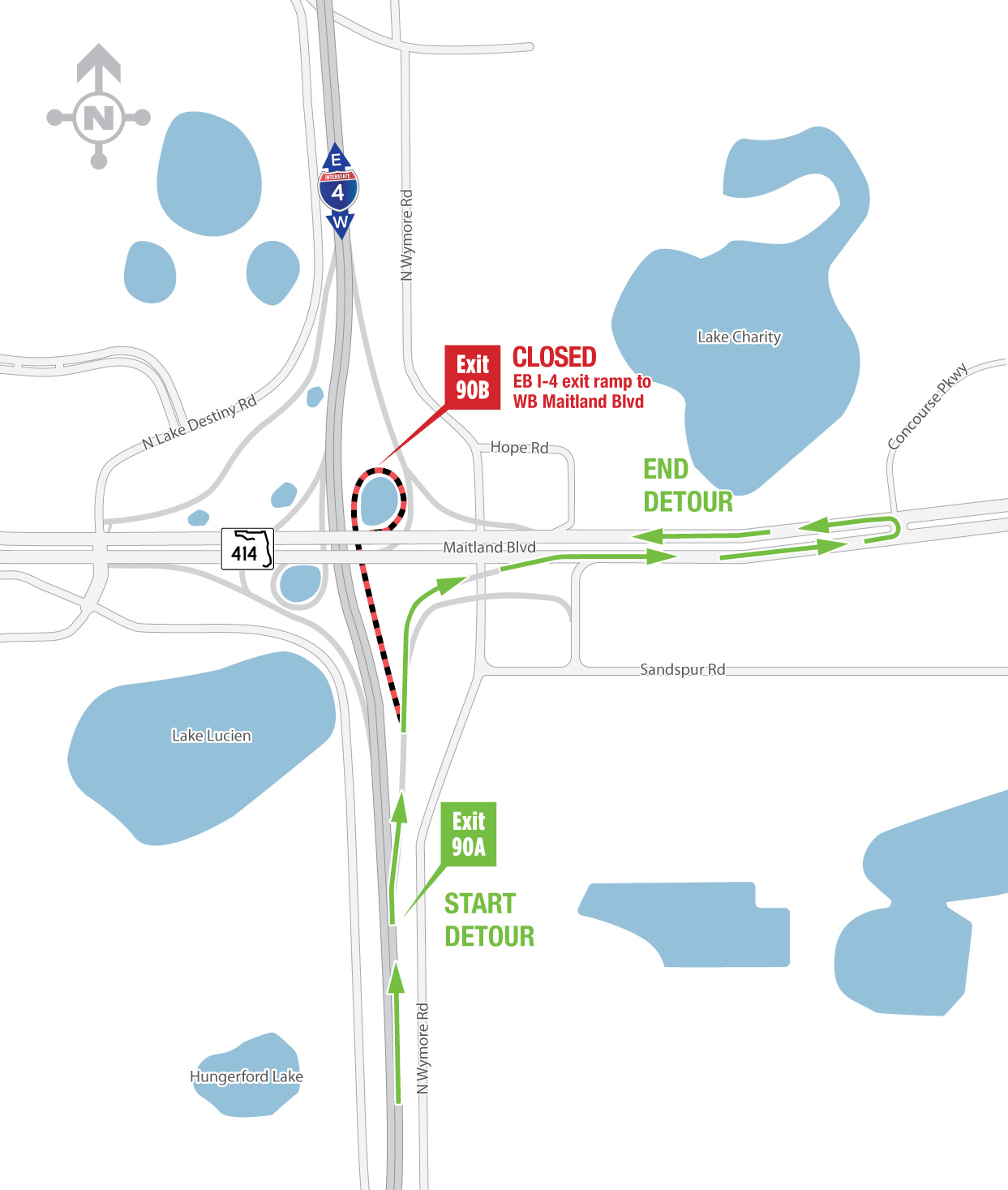 EB I-4 to Maitland Blvd to Sand Spur Road Detour