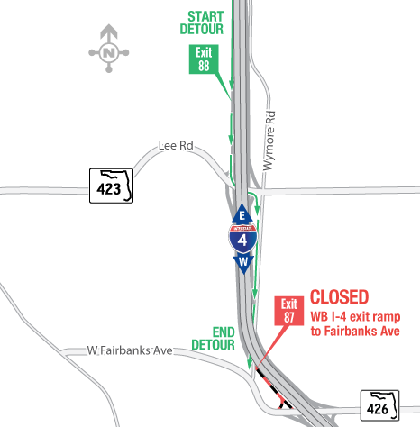 Westbound I-4 Exit Ramp to Fairbanks Avenue to Close Overnight September 16