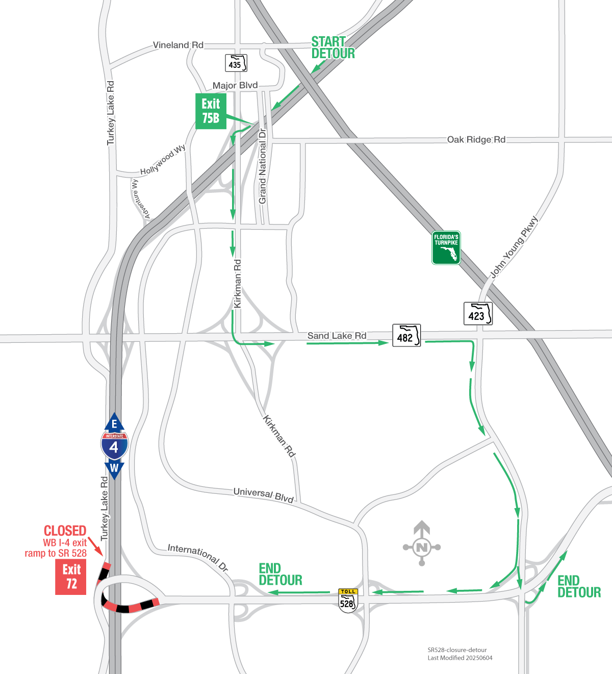 Overnight Closures of the Westbound I-4 Exit Ramp to Eastbound S.R. 528 September 28 to October 1