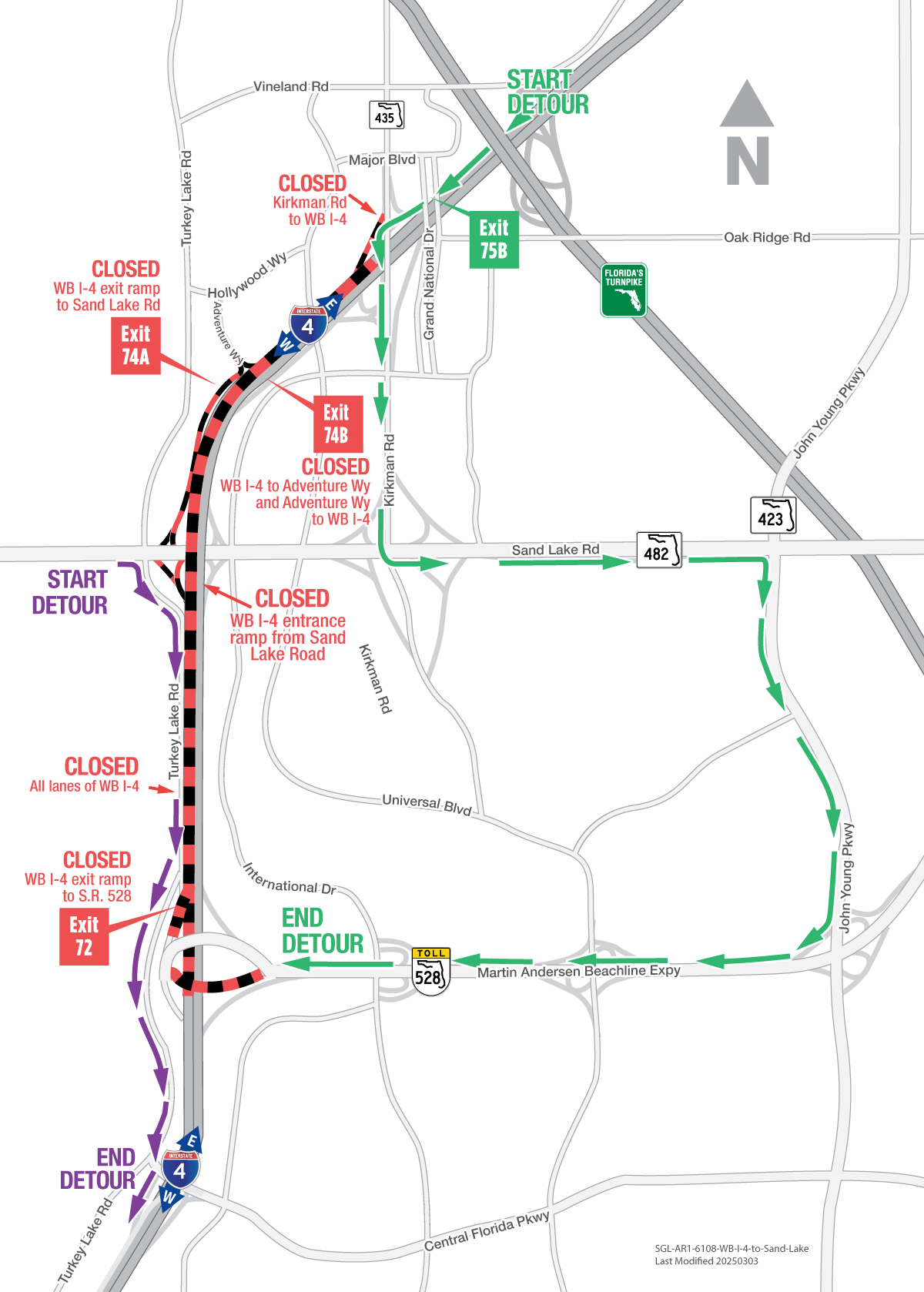 Overnight Closures on Westbound I-4 between Kirkman Road and S.R. 528 Interchanges October 26-30