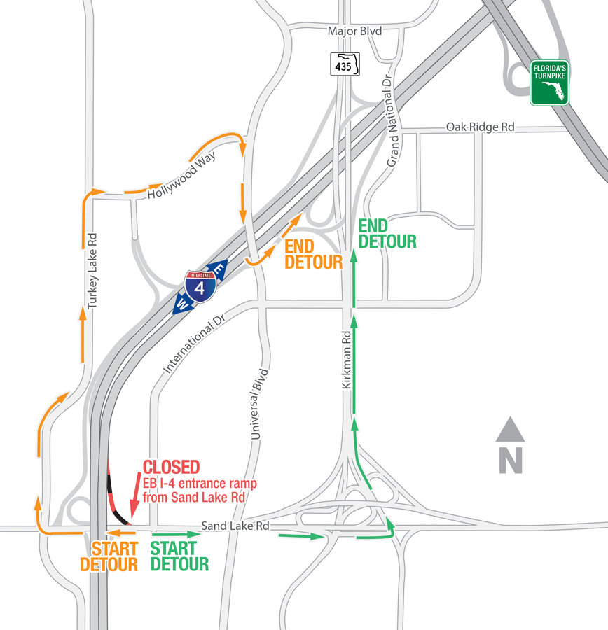 Eastbound I-4 Entrance Ramp from Sand Lake Road Detour