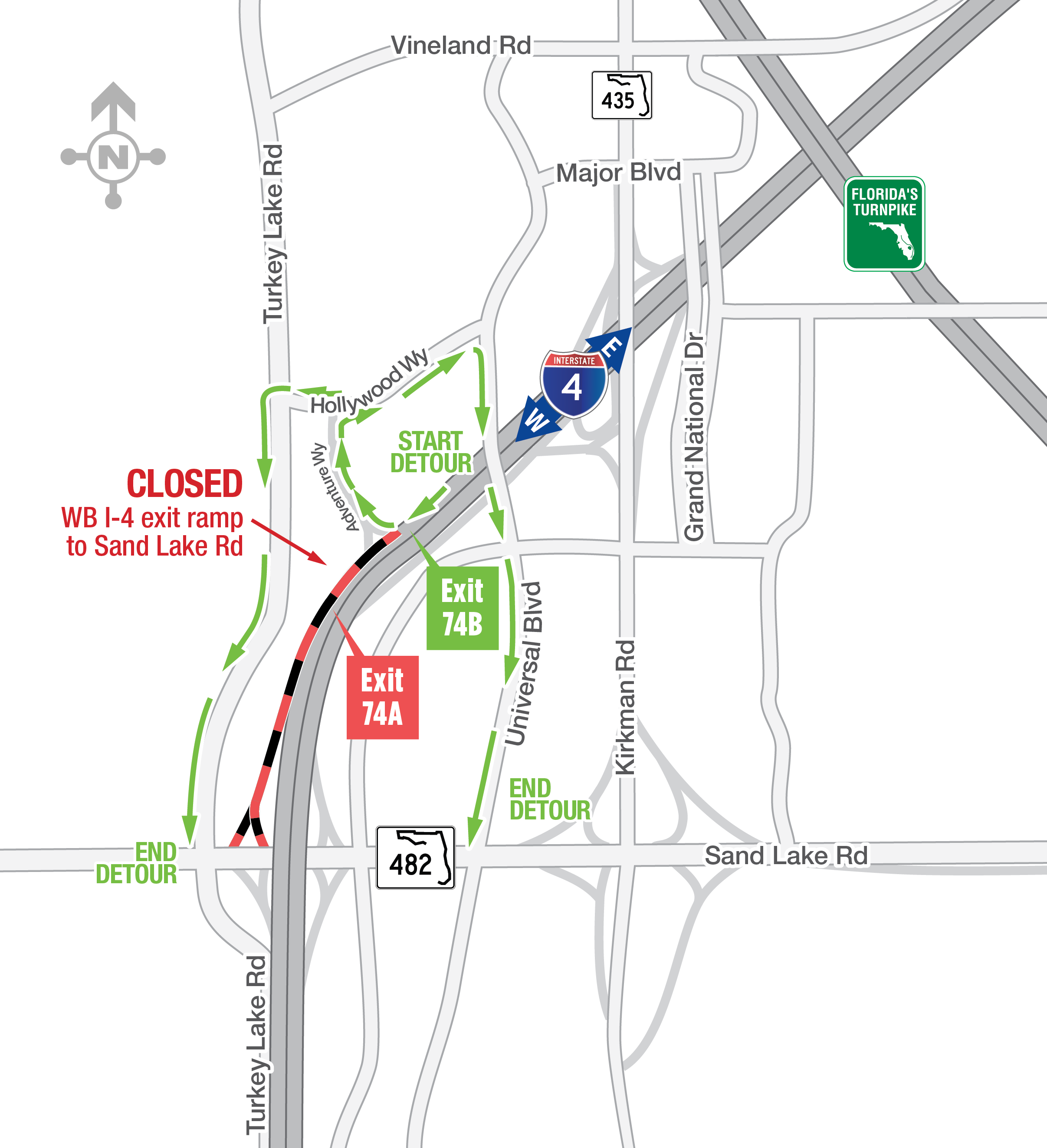 Overnight I-4 Exit Ramp Closure at Sand Lake Road January 8