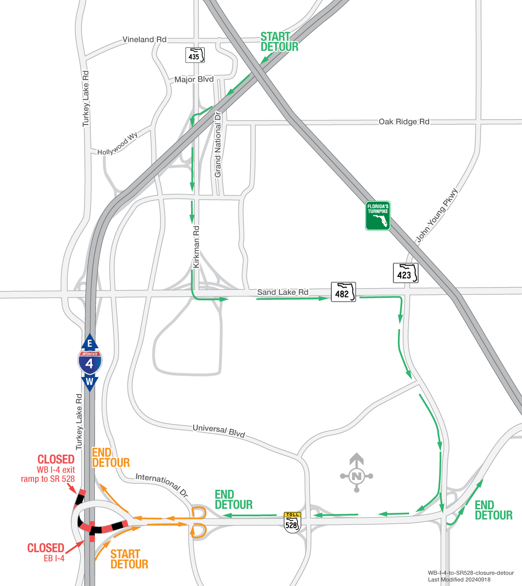 Overnight Closures of Interstate 4 at Sand Lake Road and S.R. 528 March 13