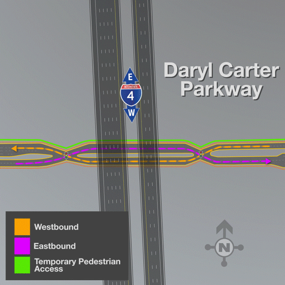 New traffic pattern at Daryl Carter Parkway