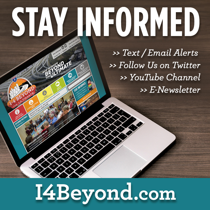 I-4 beyond Stay Informed social media banner teal square