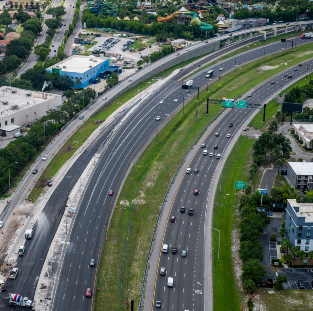 Aerial photo of the westbound I-4 entrance ramp from Adventure Way