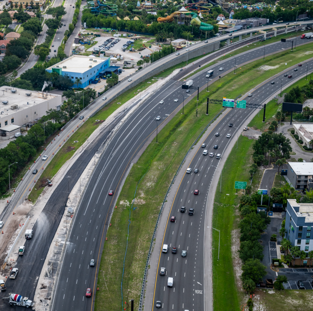 Aerial photo of the westbound I-4 entrance ramp from Adventure Way