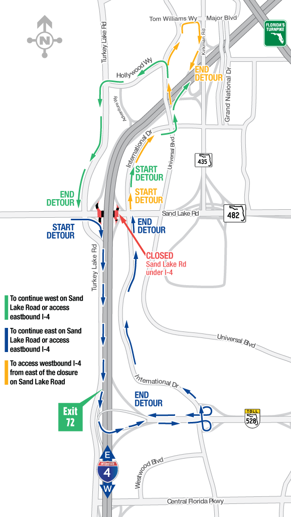 Overnight Closures of Sand Lake Road Under I-4 February 4 and 5